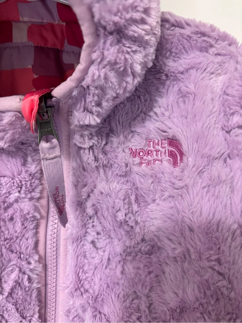 The North Face Girls' Pink & Purple Patterned Hooded Puffer Jacket